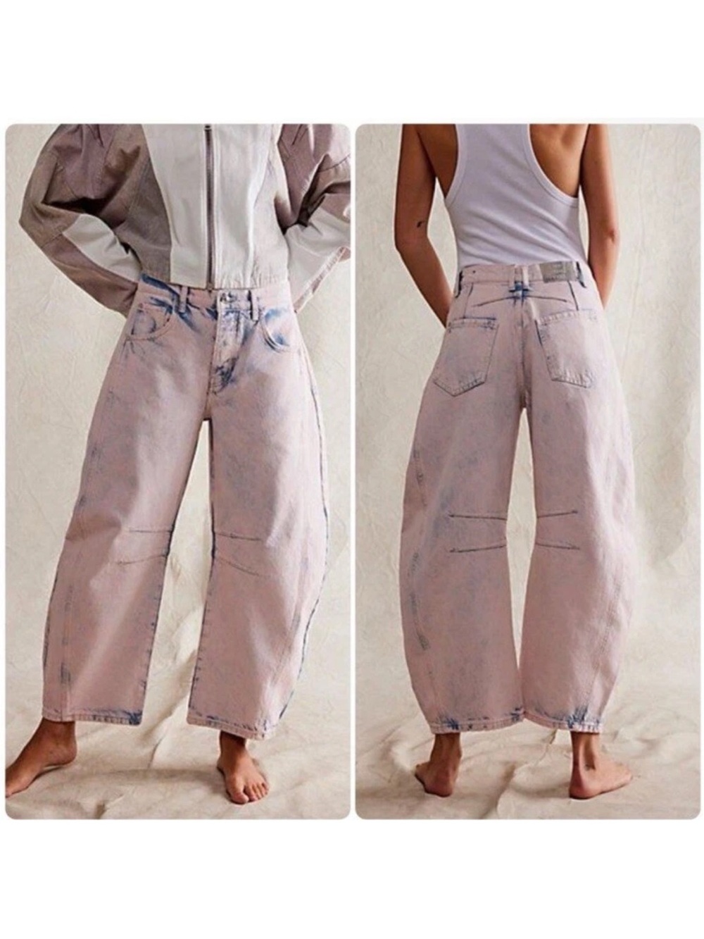 Free People We The Free Good Luck Mid-Rise Pink Barrel Jeans Size 24 (26” waist)